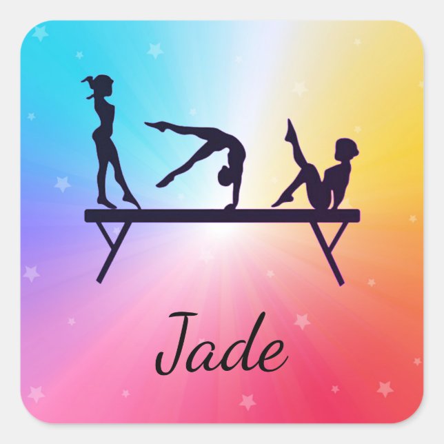 Gymnastics Rainbow Stars Square Stickers (Front)
