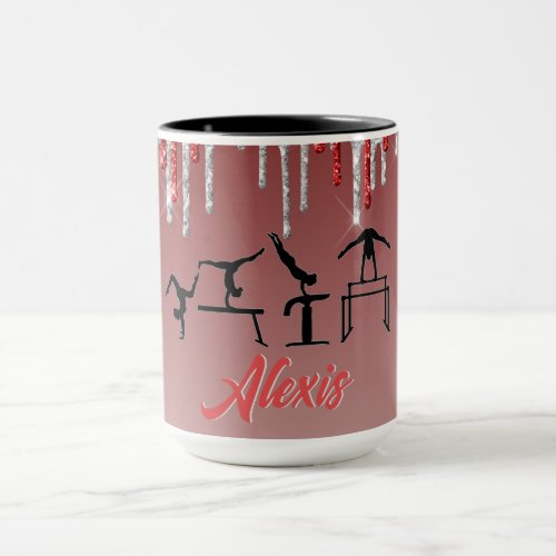 Gymnastics Red and Silver Glitter Drip Ombre    Mug