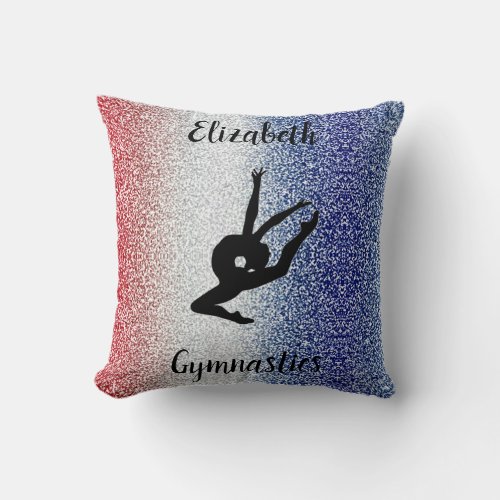 Gymnastics Red White  Blue Sparkle Custom Throw Pillow