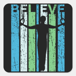 Gymnastics Rings Believe Mens Womens Kids Retro Square Sticker