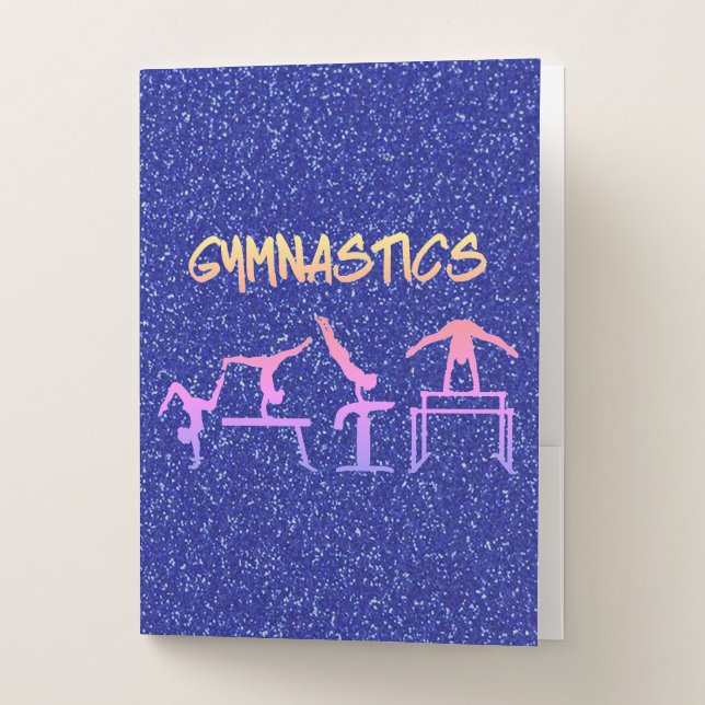 Gymnastics Royal Blue Glitter Personalized Pocket Folder (Front)