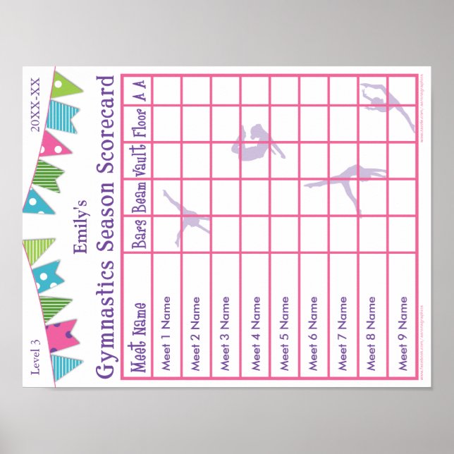 Gymnastics Season Meet Scorecard Poster 9 AA (Front)