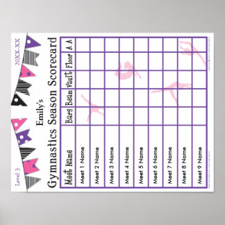 Gymnastics Season Meet Scorecard Poster 9 AA 2