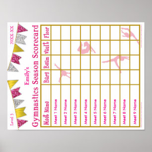 Gymnastics Season Meet Scorecard Poster 9 Glitter