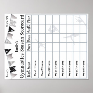 Gymnastics Season Scorecard Poster 8 SilverGlitter