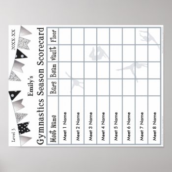 Gymnastics Season Scorecard Poster 8 Silverglitter by aaronsgraphics at Zazzle