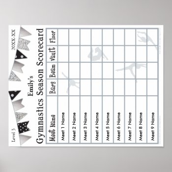 Gymnastics Season Scorecard Poster 9 Silverglitter by aaronsgraphics at Zazzle