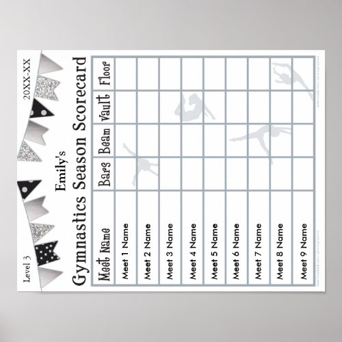 Gymnastics Season Scorecard Poster 9 SilverGlitter