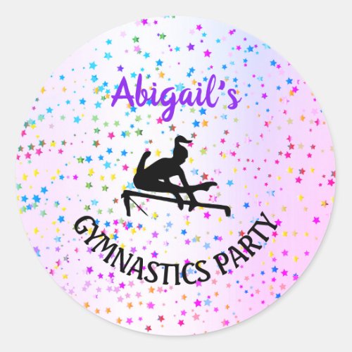 Gymnastics Shades of Color and Stars All Over Classic Round Sticker