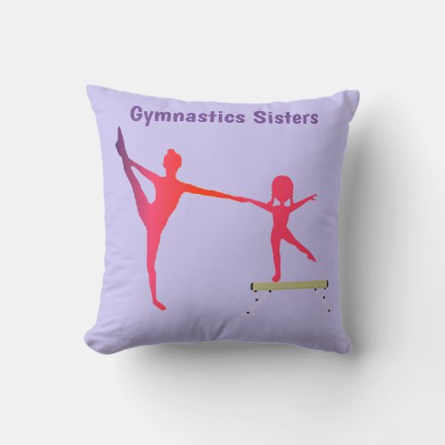 Gymnastics Sisters Lilac Throw Pillow
