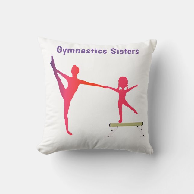 Gymnastics Sisters Personalized Throw Pillow (Front)