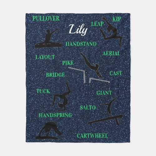 Gymnastics Skills Blue Green Sparkle Typography Fleece Blanket