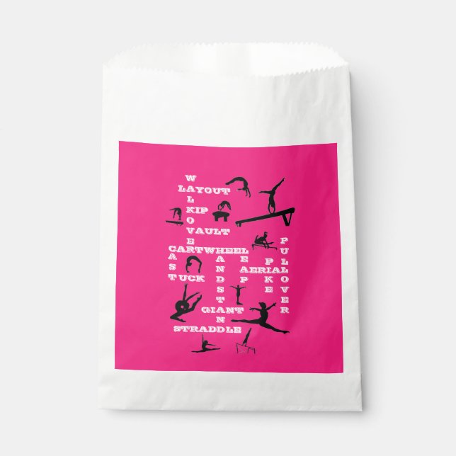 Gymnastics Skills Crossword Pink Favor Bags (Front)