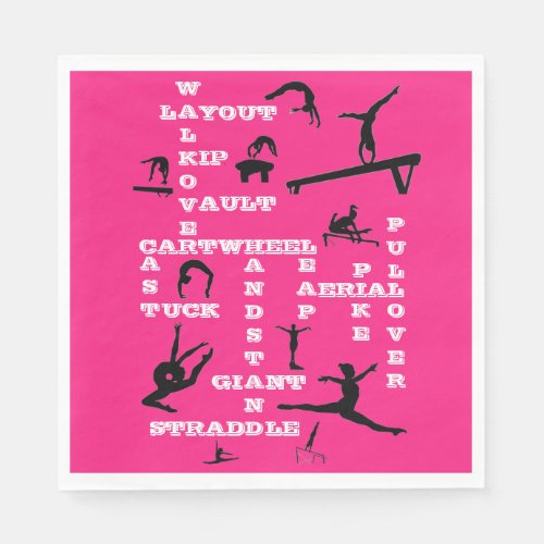 Gymnastics Skills Crossword Pink Paper Napkins