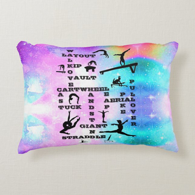Gymnastics Skills Crosswords Accent Pillow w/ Name (Front)
