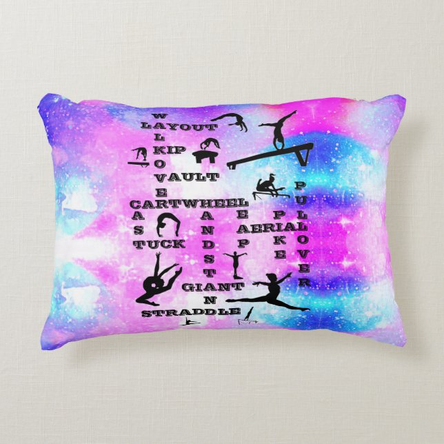 Gymnastics Skills Crosswords Accent Pillow w/ Name (Front)