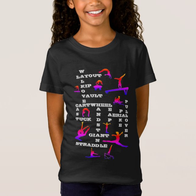 Gymnastics Skills Crosswords Rainbow Gymnast T-Shirt (Front)