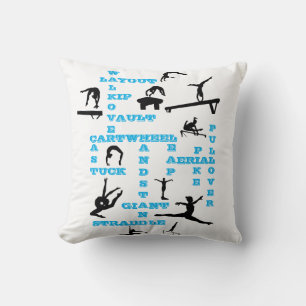 Gymnastics Skills Crosswords Throw Pillow w/ Name