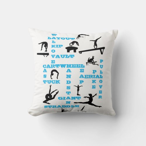 Gymnastics Skills Crosswords Throw Pillow w Name
