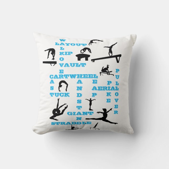 Gymnastics Skills Crosswords Throw Pillow w/ Name (Front)