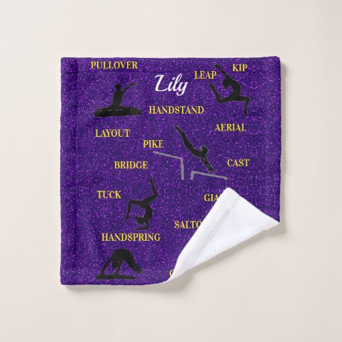 Gymnastics Skills Purple Sparkle Typography  Wash Cloth