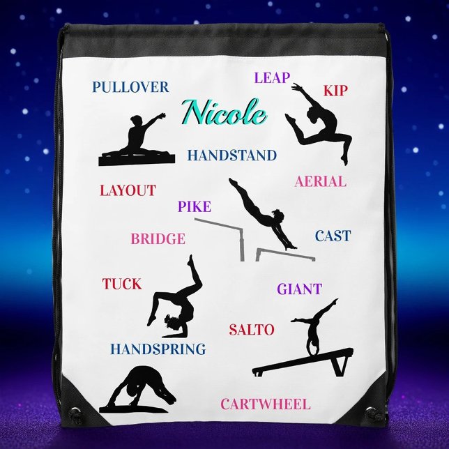 Gymnastics Skills Typography  Drawstring Bag (Creator Uploaded)