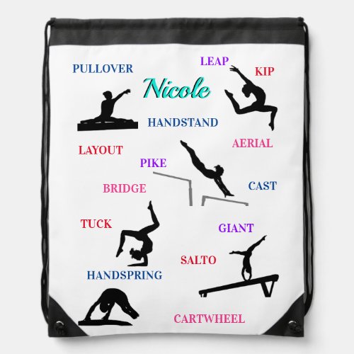 Gymnastics Skills Typography  Drawstring Bag