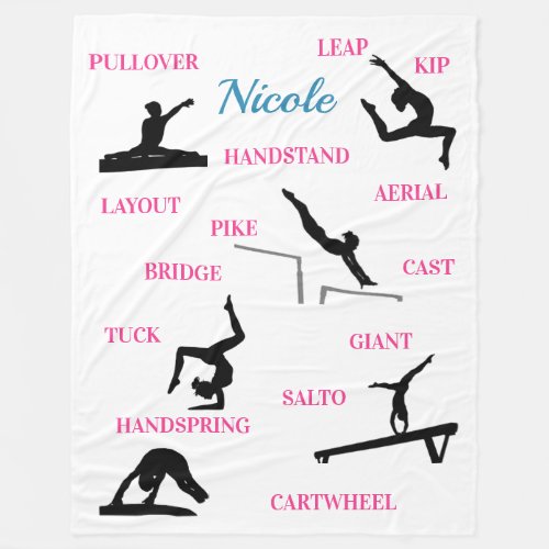 Gymnastics Skills Typography  Fleece Blanket