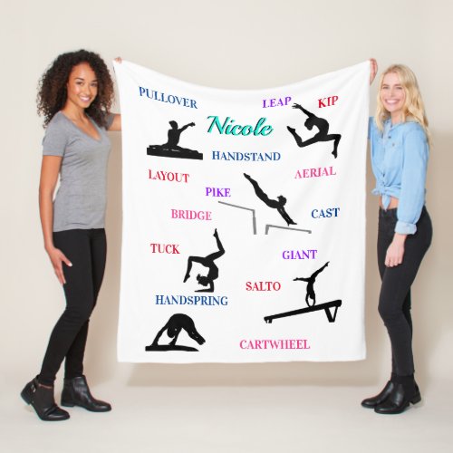 Gymnastics Skills Typography  Fleece Blanket
