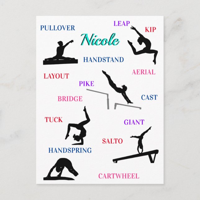 Gymnastics Skills Typography  Postcard (Front)