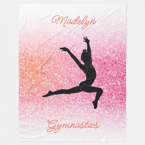 Gymnastics Soft Cozy Personalized Pink Tangerine Fleece Blanket