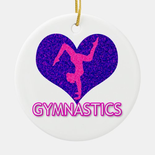 Gymnastics Sparkle Heart Ceramic Ornament