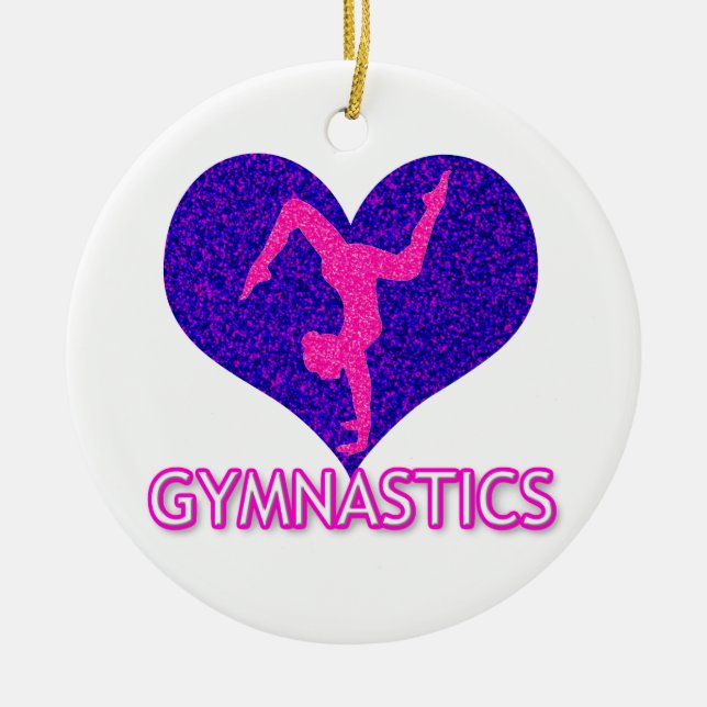 Gymnastics Sparkle Heart Ceramic Ornament (Front)