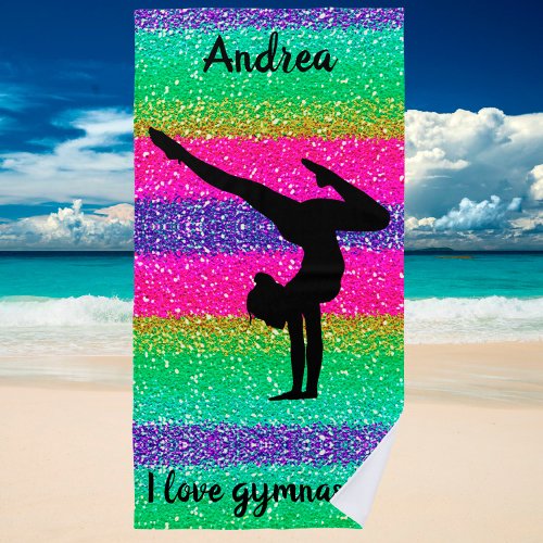 Gymnastics Sparkly I Love Gymnastics Beach Towel