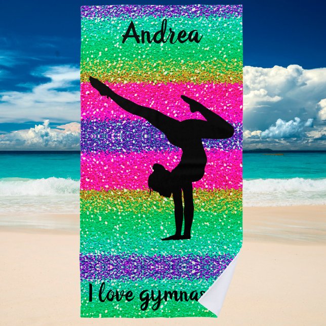 Gymnastics Sparkly "I Love Gymnastics" Beach Towel (Creator Uploaded)