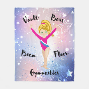 Gymnastics Star Blonde, Green Eyes, Pink Leotard Fleece Blanket