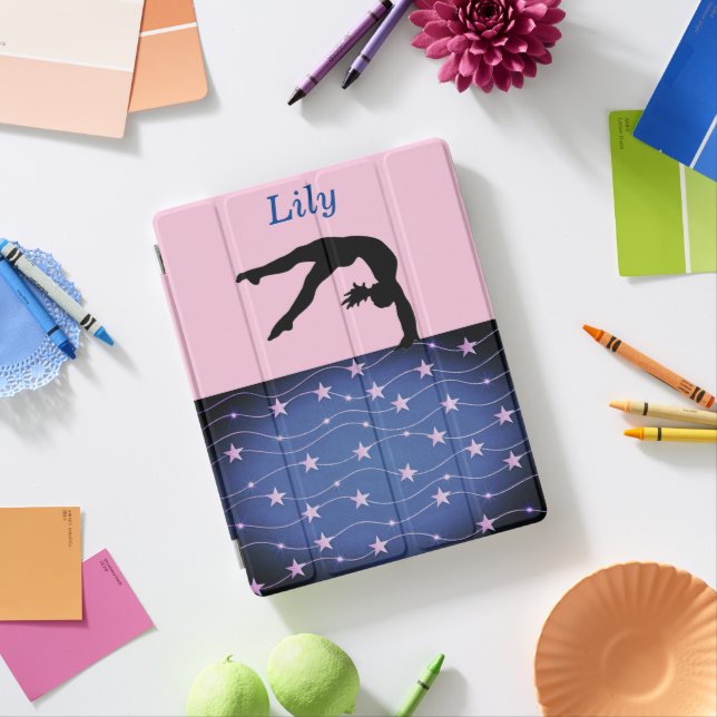 Gymnastics Stars Pink and Blue Personalized iPad Smart Cover (In Situ)
