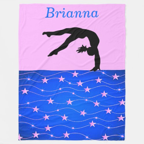 Gymnastics Stars Pink  Blue Personalized  Fleece Blanket