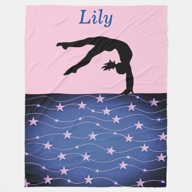 Gymnastics Stars Pink & Blue Personalized Fleece Blanket (Front)