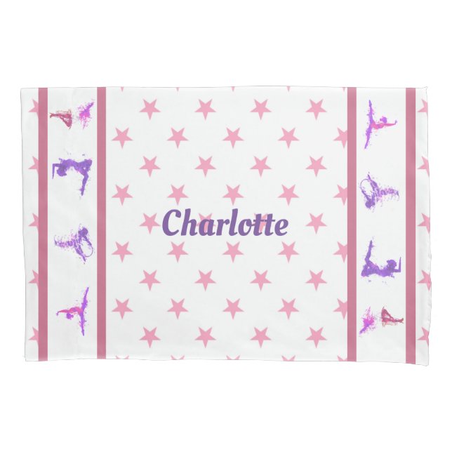 Gymnastics Stars Pink Girls Monogram Name Pillow Case (Front)