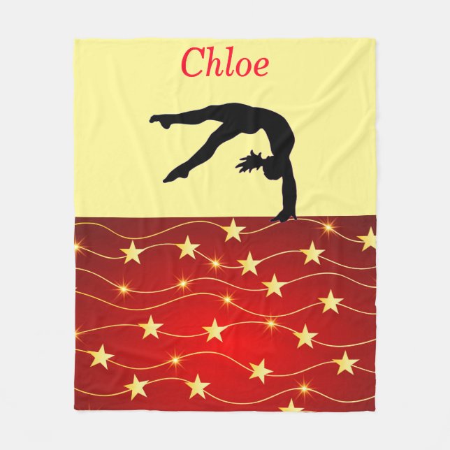 Gymnastics Stars Yellow and Red Fleece Blanket (Front)
