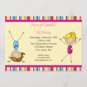 Gymnastics Stick Figure Birthday Invitation
