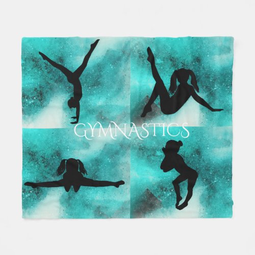 Gymnastics teal  white blanket with 4 gymnast