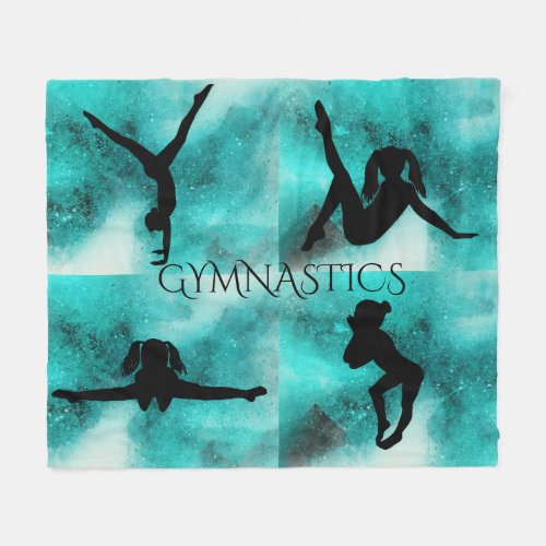 Gymnastics teal  white blanket with 4 gymnast