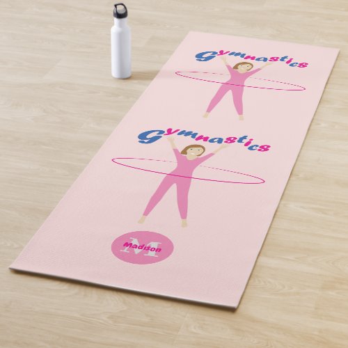 Gymnastics text Pink hula hooping girl Monogram Yoga Mat