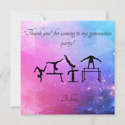 Gymnastics Thank You Card in Pink  Blue
