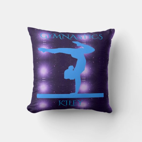 Gymnastics throw pillow in purple  light blue