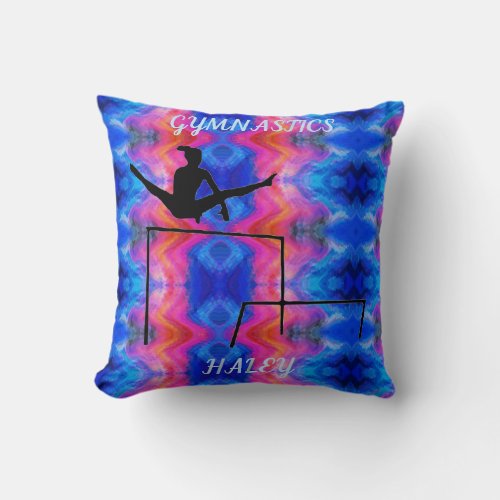 Gymnastics throw pillow with gymnast on uneven bar