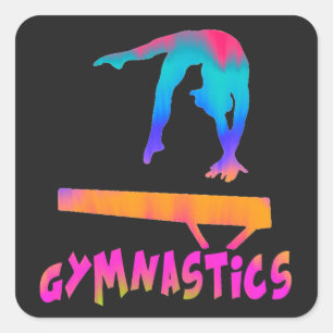 Gymnastics Tropical Tie-Dye Balance Beam Square Sticker