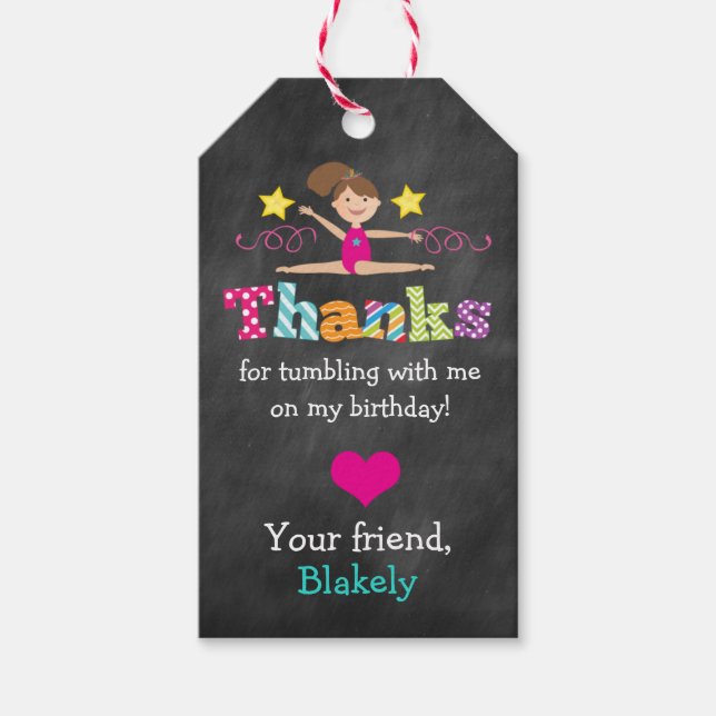 Gymnastics Tumble Birthday Party Favor Tag (Front)